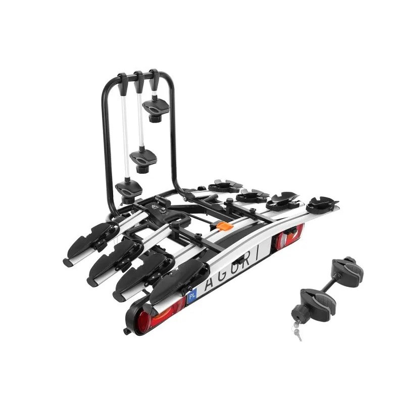 Bagażnik rowerowy na hak holowniczy Aguri Active Bike srebrny 4 rowery 13 PIN ⬅️ sklep DOAN