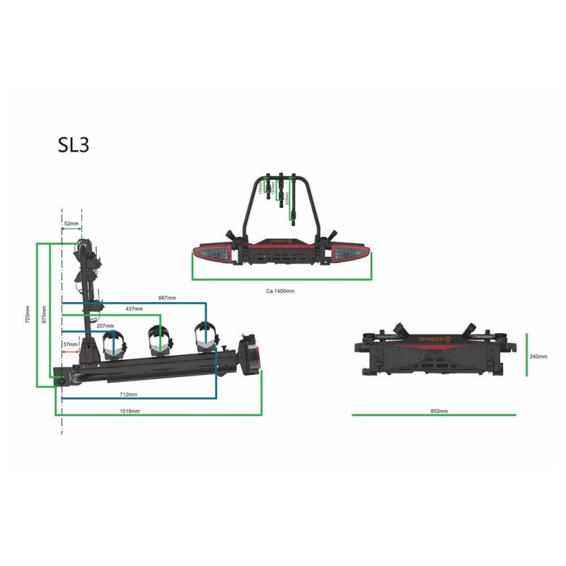 Bagażnik rowerowy na hak holowniczy Spinder SL3 rowery 13 PIN LED ⬅️ sklep DOAN